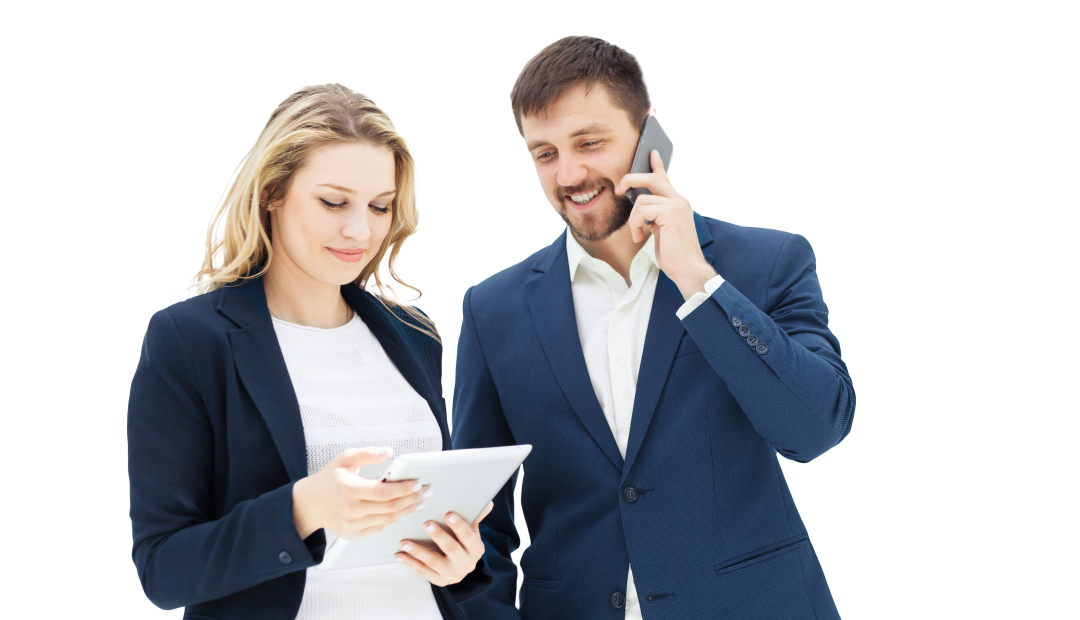 smiling-male-female-office-workers-with-laptop-phone